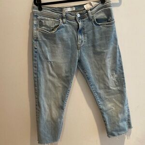 Zara Unisex Faded Blue Cropped Jeans